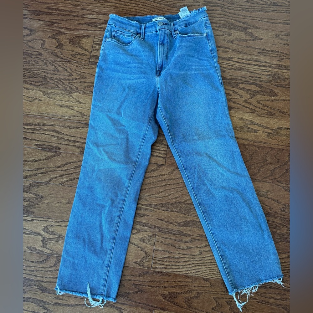 Good American Slim/Ankle Blue Frayed Hem Jeans 31 12
